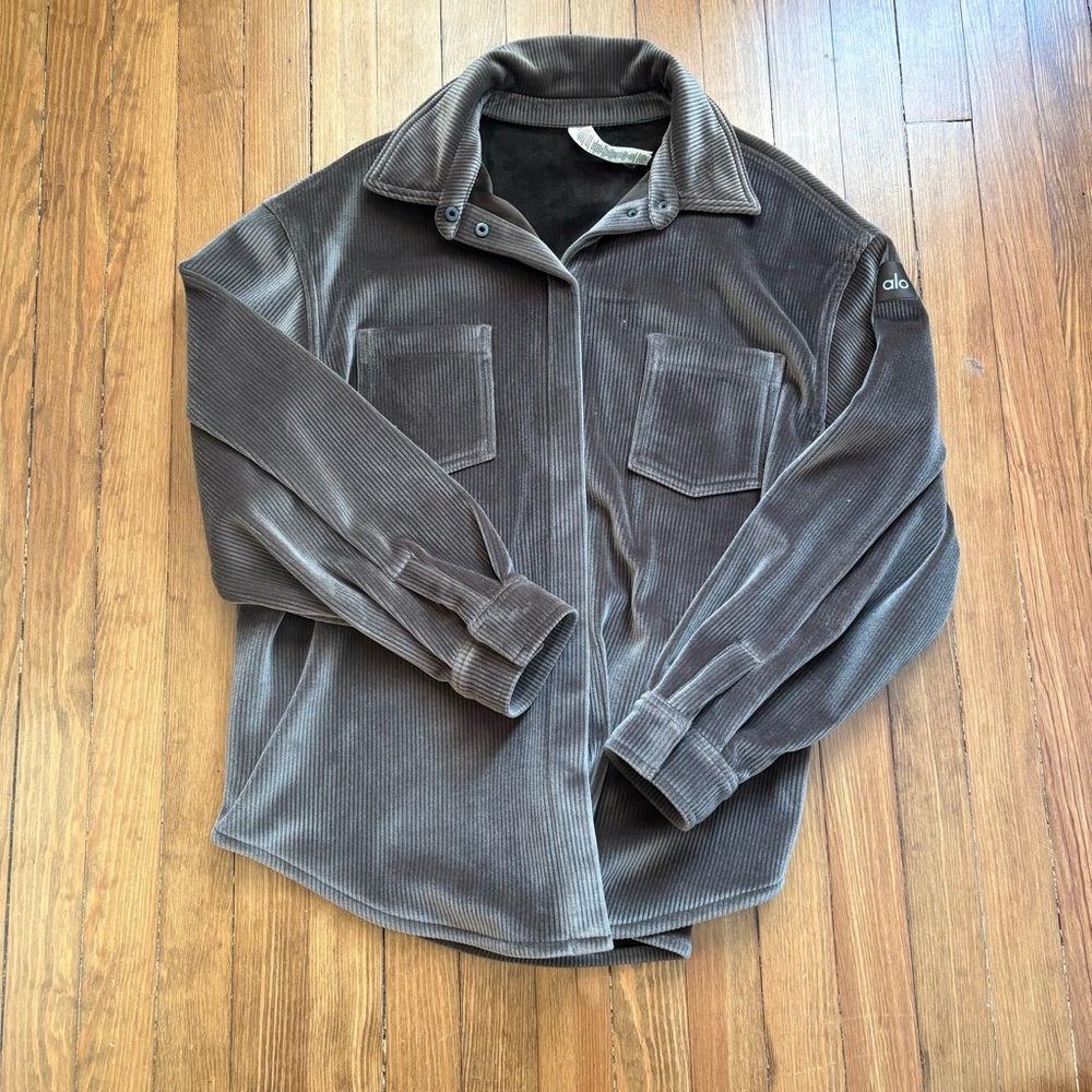 ALO Yoga Brownish Gray Velvet Corduroy Shirt Jacket